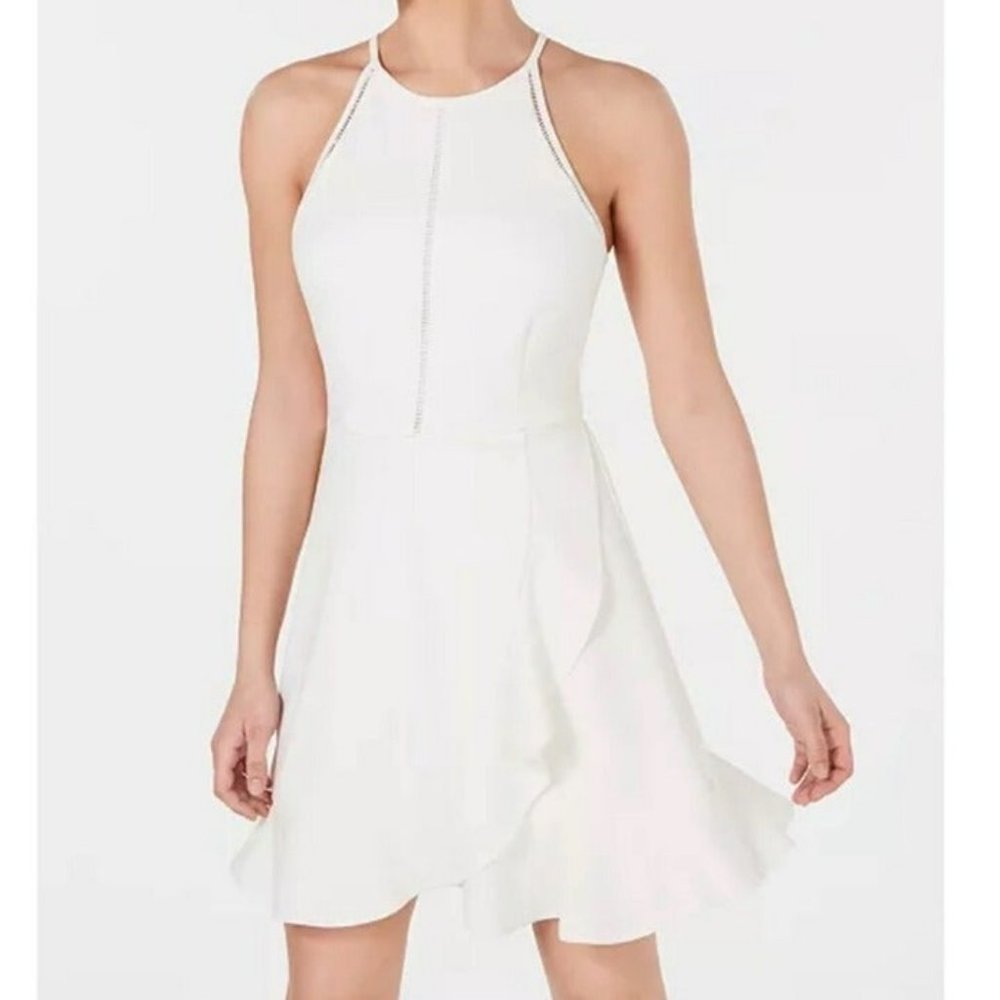 Speechless Ruffled Sleeveless Dress with Ladder Inset White Size Large